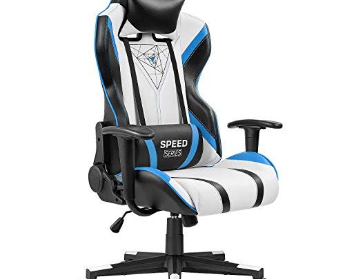Homall Gaming Chair Racing Office Chair High Back PU Leather Computer Desk Chair Executive and Ergonomic Swivel Chair with Headrest and Lumbar Support (Blue/Black)