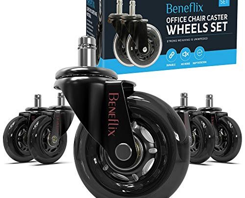 Beneflix Set of 5 Office Chair Wheels Replacement Rubber Chair casters for Hardwood Floors and Carpet