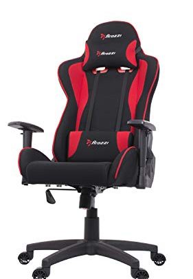 Arozzi Forte Racing Style Fabric Gaming Chair with High Backrest, Recliner, Swivel, Tilt, Rocker & Seat Height Adjustment, Lumbar & Headrest Pillows Included – Red (FORTE-FB-RED)