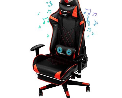 SOUTHERN WOLF Gaming Chair with Massage Function – Bluetooth Office Swivel Chair with Racing Style – Ergonomic Home Office Chair with Armrest Footres Headrest and Lumbar Support (Red)