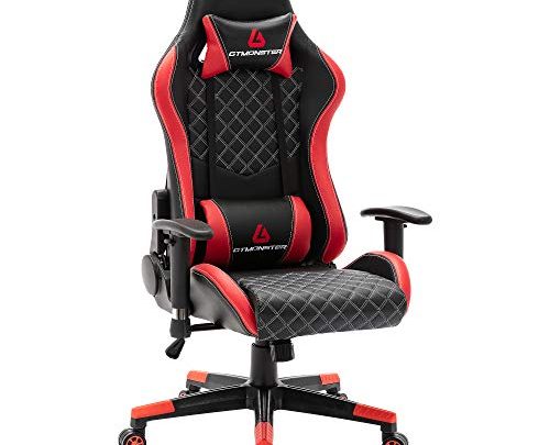 GTMONSTER Racing Style Video Gaming Chair, Reclining Ergonomic Leather Office Computer Game Chair, Swivel Gaming Chairs, in Red
