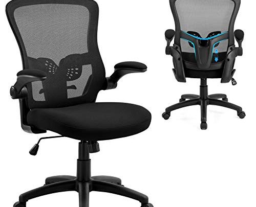Office Chair, Ergonomic Mesh Desk Chair, Mid Back Lumbar Support Swivel Adjustable Home Office Desk Chair Computer Chair with Flip-up Armrest,