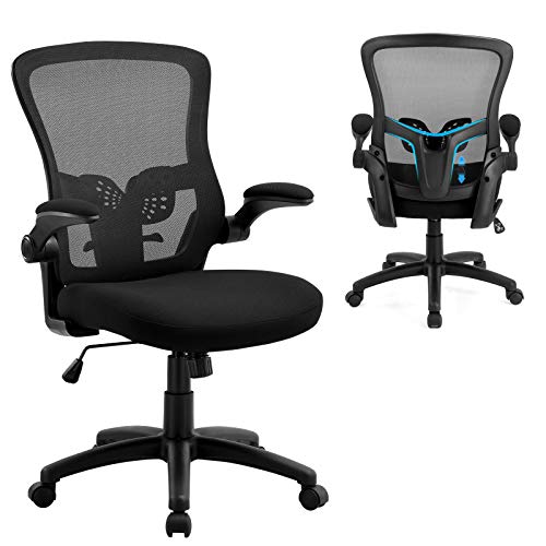 Office Chair, Ergonomic Mesh Desk Chair, Mid Back Lumbar Support Swivel Adjustable Home Office Desk Chair Computer Chair with Flip-up Armrest,