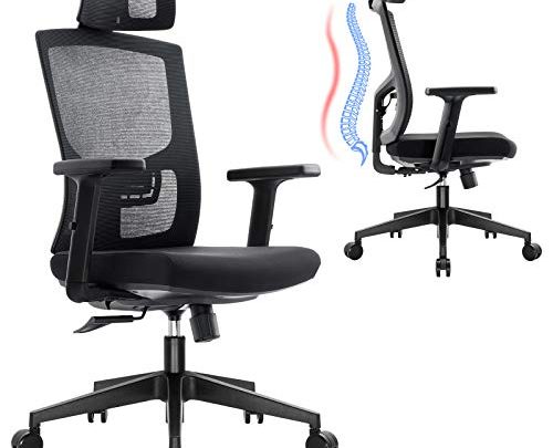 Ergousit Ergonomic Mesh Office Chair, Home Office Desk Chair High Back, Executive Swivel Computer Chair with Adjustable Lumbar Support Headrest and Armrests,