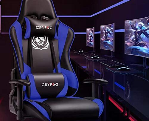 CRYfog Gaming Chair, PC Gaming Computer Chair Office Gamer Chair with Lumbar Support Black White Ergonomic Backrest and Seat Height Adjustment Swivel Chair (Blue)