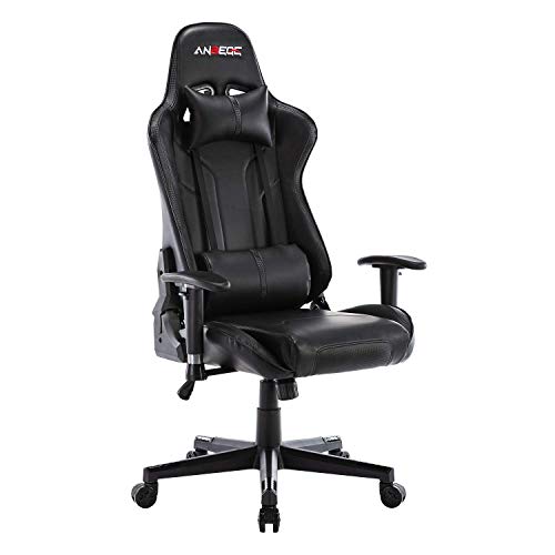 ANBEGE Gaming Chair Racing Style Adjustable Height High Back Ergonomic Backrest Computer Game Chair with Headrest and Lumbar Pillow Support Desk Chair (Black)