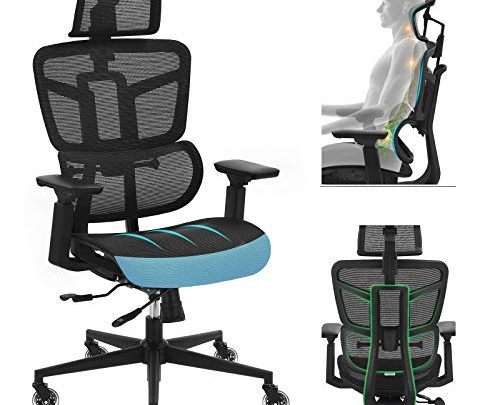Ergonomic Office Chairs, Mesh Desk Chair with Adjustable Headrest, Backrest, Seat Height & Depth, 4D Armrest Executive Chair, High Back Computer Chair,