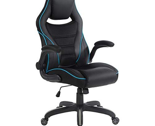 OSP Furniture Xeno Ergonomic Adjustable Gaming Chair, Black with Blue Accents
