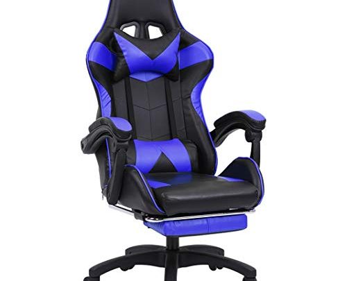 ZunFeo Ergonomic Leather Gaming Chair with Height and Incline Adjuster, Extendable Swivel-Style Office Desk Chair with Headrest and Lumbar Support (275 Weight Capacity) (Blue)