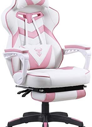 Pink Gaming Chair, PC Gaming Chair for Girls, Reclining Computer Chair with Footrest, Ergonomic Gaming Computer Chair with Massage, Gaming Desk Chair for Women,