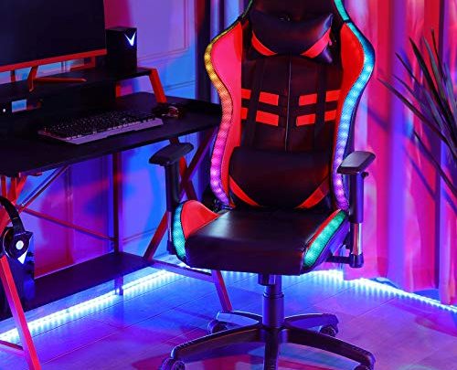 RGB Gaming Chairs LED Office Chair Computer Gaming Chair Recliner Racing Style with Neck and Lumbar Pillows High Back Capacity 400lbs