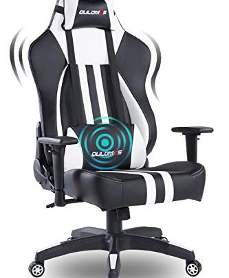Qulomvs Big and Tall Gaming Chair for Adults 400LBS Heavy Duty Computer Massage Video Game Chair Ergonomic PC Racing Gamer Chair Headrest and Lumbar Support (White)