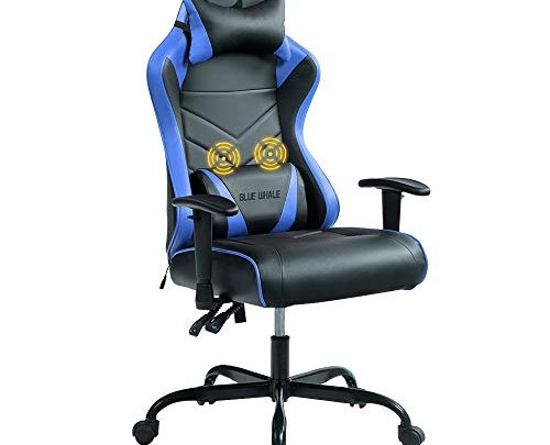 Blue whale Massage Gaming Chair Office Desk Chair Ergonomic High Back Racing Computer Chair with Headrest and Lumbar Support Backrest, Seat Height Adjustable Swivel Chair