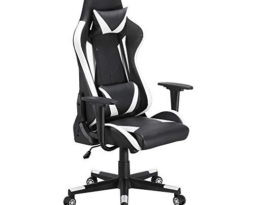 YAHEETECH Functional Video Game Chairs Managerial Executive Chair Computer Gaming Chair with Lumbar Support Swivel Task Chair Black/White