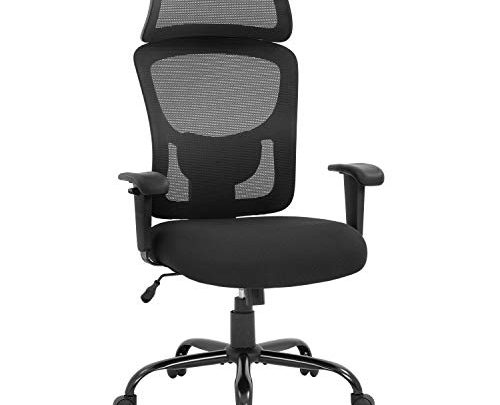 Big and Tall Office Chair 400lbs Wide Seat Executive Desk Chair with Lumbar Support Adjustable Armrest Ergonomic Headrest High Back Mesh Computer Chair Rolling Swivel Task Chair(Black)