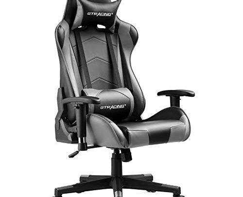 Gtracing Gaming Chair Racing Office Computer Ergonomic Video Game Chair Backrest and Seat Height Adjustable Swivel Recliner with Headrest and Lumbar Pillow Esports Chair (Gray)