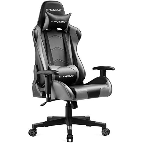 Gtracing Gaming Chair Racing Office Computer Ergonomic Video Game Chair Backrest and Seat Height Adjustable Swivel Recliner with Headrest and Lumbar Pillow Esports Chair (Gray)