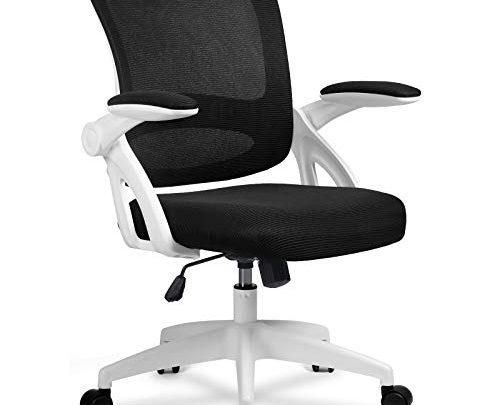 Comhoma Office Chair Ergonomic Desk Chair Mesh Computer Chair with Flip Up Armrest Mid Back Task Home Office Chair Swivel Chair with Smooth Casters White