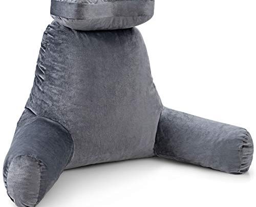 Giantex Bed Rest Reading Pillow, Big Reading Pillow with Detachable Neck Roll and Arms, Shredded Memory Foam, Side Pockets, Bed Rest Pillow Chair for Reading,