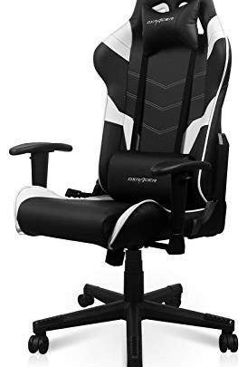 DXRacer P Series Entry-Level Office Executive, Video Game Chair | Ergonomic Head Pillow and Lumbar Support, Standard, Black and White