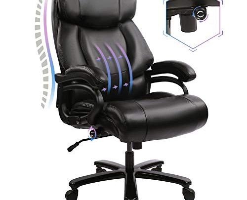 KBEST High Back Big & Tall 400lb Office Chair – Adjustable Built-in Lumbar Support and Tilt Angle, Heavy Duty Metal Base Large Bonded Leather Ergonomic Executive Desk Computer Swivel Chair,