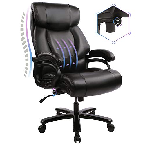 KBEST High Back Big & Tall 400lb Office Chair – Adjustable Built-in Lumbar Support and Tilt Angle, Heavy Duty Metal Base Large Bonded Leather Ergonomic Executive Desk Computer Swivel Chair,