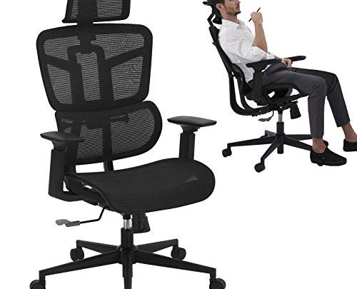 SAMOFU Office Chair – Ergonomic High Back Desk Chair with Backrest Lifting, Waistrest Angle Adjustment-Reclining & Rocking Mesh Computer Chair with Adjustable Headrest,Armrest