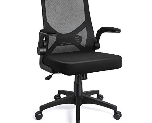 iCoudy Ergonomic Mesh Office Chair Swivel Mesh Desk Chair Mid Back Black Computer Chair with Fip Up Arms Adjustable Height and Lumbar Support Home Office Task Chairs