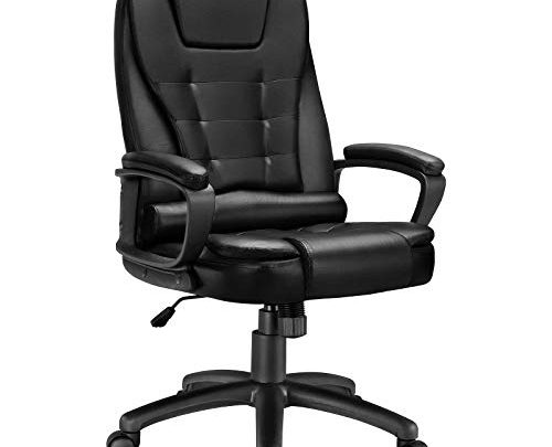 BOSSIN High-Back Executive Office Chair Leather Computer Desk Chair with Armrest,Swivel Ergonomic Task Chair with Lumbar Support,Thick Padded Headrest Rolling Chair for Adults (Black)