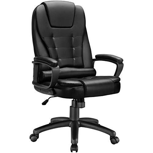 BOSSIN High-Back Executive Office Chair Leather Computer Desk Chair with Armrest,Swivel Ergonomic Task Chair with Lumbar Support,Thick Padded Headrest Rolling Chair for Adults (Black)