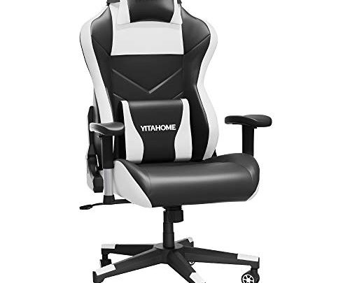 YITAHOME Massage Gaming Chair Big and Tall 350lbs Heavy Duty Ergonomic Video Game Chair High Back Office Computer Chair Racing Style with Headrest and Lumbar Support,White