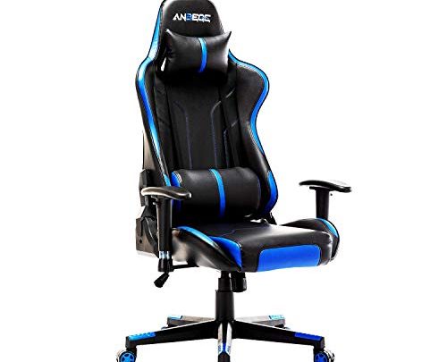 ANBEGE Gaming Chair Racing Style Office Chair Height Adjustment Leather High Back Ergonomic Backrest Computer Game Chair with Headrest and Lumbar Pillow Support Swivel Desk Chair (Blue)