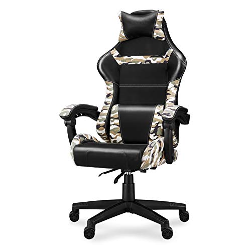 Video Gaming Chairs Racing Game Recliner Office Chair High Back Tall Ergonomic Armrest Comfortable PU Leather with Headrest and Lumbar Support Adjustable Swivel for Adults/Teens/Kids (Forest Camo)