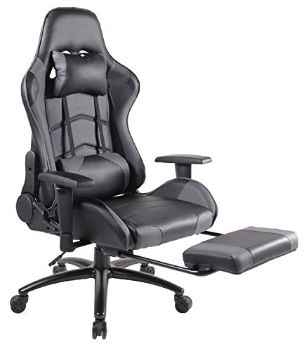 Gaming Chair Racing Office Chair High Back PU Leather Computer Desk Executive and Ergonomic Swivel Chair with Headrest, Lumbar Support and Footrest