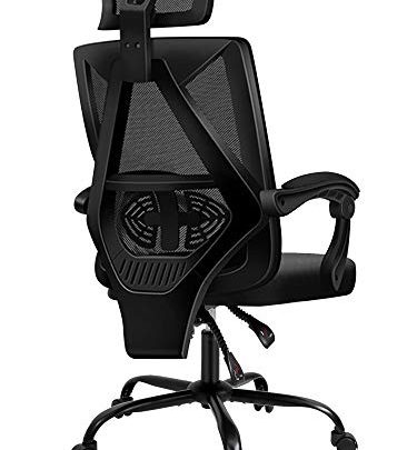 PatioMage Office Chair Adjustable Height and Reclining Swivel Desk Chair Ergonomic and Comfortable Computer Chair with Armrests and Lift Headrest Mesh Back Lumbar Support and Rolling Wheels (Black)