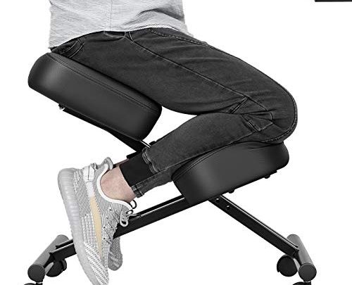 VIVOHOME Ergonomic Kneeling Chair Adjustable Stool with Thick Foam Cushions and Smooth Gliding Casters for Home Office Black