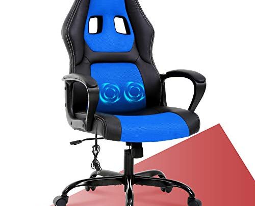 PC Gaming Chair Racing Office Chair w/Armrest Massage Lumbar Pillow,Video Game Chair Computer Chair Swivel Height Adjustable, PU Leather Desk Chair Ergonomic Chair Racing Chair for Men & Women