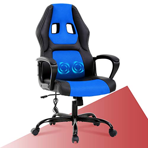 PC Gaming Chair Racing Office Chair w/Armrest Massage Lumbar Pillow,Video Game Chair Computer Chair Swivel Height Adjustable, PU Leather Desk Chair Ergonomic Chair Racing Chair for Men & Women