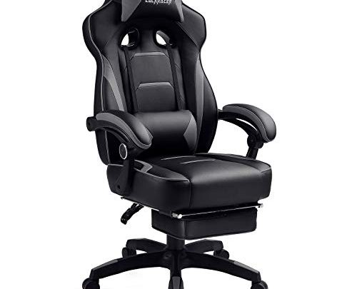 Luckracer Gaming Chair Office Desk Chair with Footrest Pu Leather High Back Adjustable Swivel Lumbar Support Racing Style E-Sports Gamer Chairs,Gray