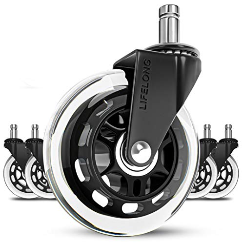 Office chair wheels replacement rubber chair casters for hardwood floors and carpet, set of 5, heavy duty office chair ball casters for chairs to replace office chair mats – Universal fit