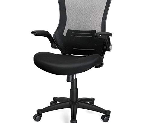 iCoudy Ergonomic Mesh Office Chair Mid Back Swivel Desk Chair Black Computer Chair with Flip-Up Armrests Lumbar Support Adjustable Height Task Chairs
