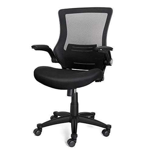 iCoudy Ergonomic Mesh Office Chair Mid Back Swivel Desk Chair Black Computer Chair with Flip-Up Armrests Lumbar Support Adjustable Height Task Chairs