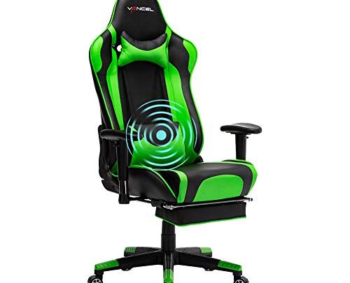 Gaming Chair with Footrest Computer Chair Racing Chair High Back Ergonomic Adjustable Executive Swivel PC Chair with Headrest and Massage Lumbar Support (Green)
