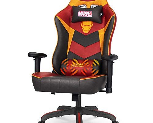 Marvel Avengers Massage Gaming Chair Desk Office Computer Racing Chairs – Adults Gamer Ergonomic Game Reclining High Back Support Racer Leather (Iron Man,