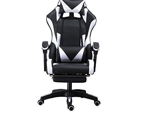 Meilleure Qualité Gaming Chair Ergonomic Office Chair PC Computer Chair with Footrest Reclining Racing Chair with Headrest and Lumbar Support Gamer Chair for Kids Adults Teens Desk Chair (A White)