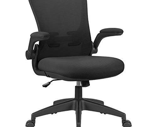 Flamaker Office Chair Mesh Ergonomic Computer Desk Chair Mid Back Swivel Rolling Chair with Flip Up Armrests Lumbar Support