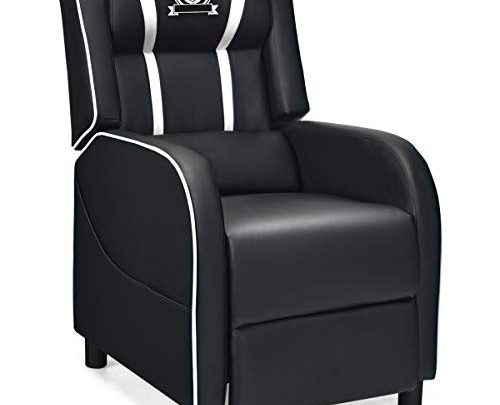 Giantex Gaming Recliner Chair, Racing Style Single Recliner Sofa w/Cushion, Adjustable PU Leather Recliner Home Theater Seat for Living Room (White)