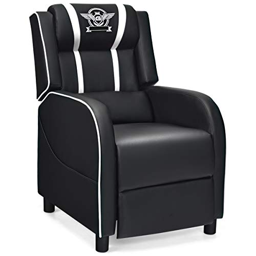 Giantex Gaming Recliner Chair, Racing Style Single Recliner Sofa w/Cushion, Adjustable PU Leather Recliner Home Theater Seat for Living Room (White)