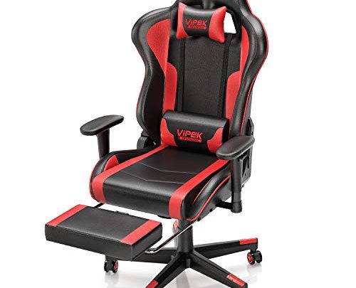 VIPEK Ergonomic Gaming Chair, High Back ORacing PC Computer Desk Office Chair Video Game Chair Executive Leather Chair with Footrest, Headrest and Lumbar Pillow (Red)