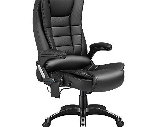 Kealive Ergonomic Massage Office Chair with PU Leather, High Back Executive Heated Vibrating Chair with Lumbar Support Armrest, Adjustable Tilt Angle Reclining Swivel Computer Chair,